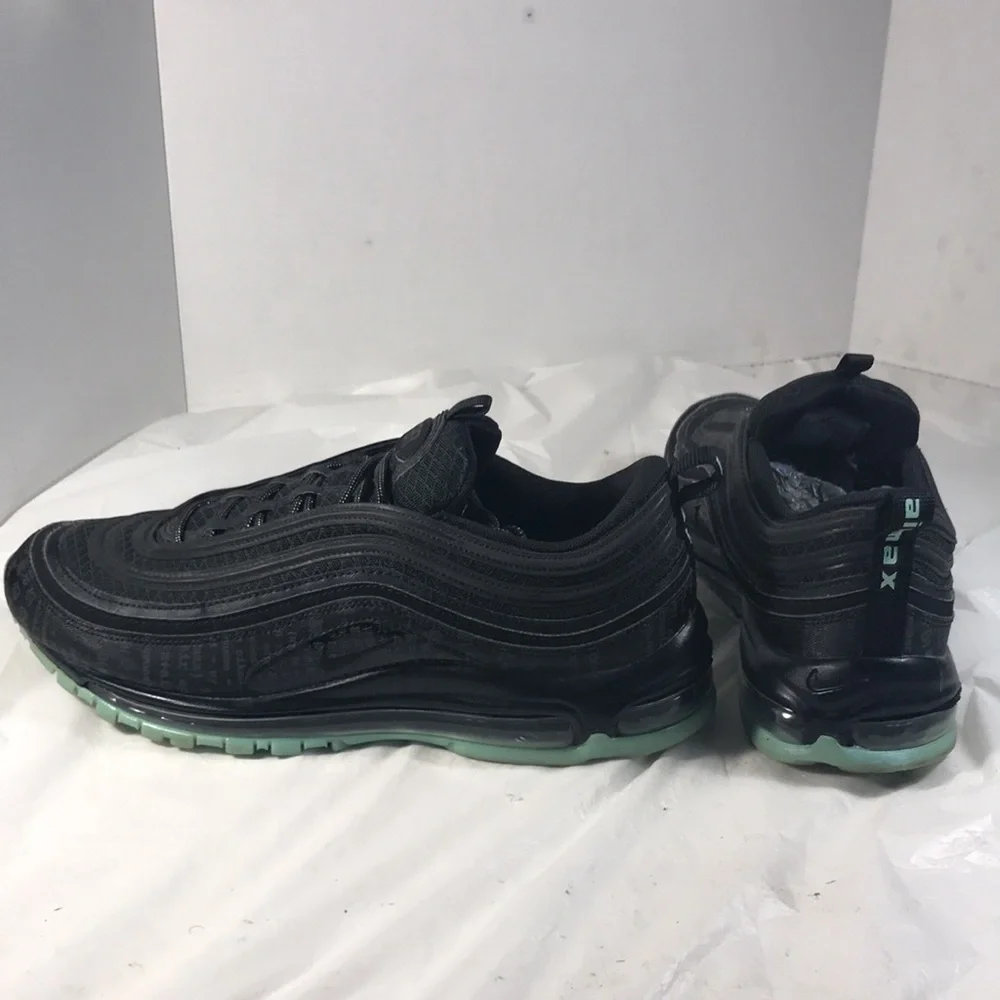 Nike Mens Air Max 97 Matrix Black and Green Lace Up Lifestyle Casual Sneakers